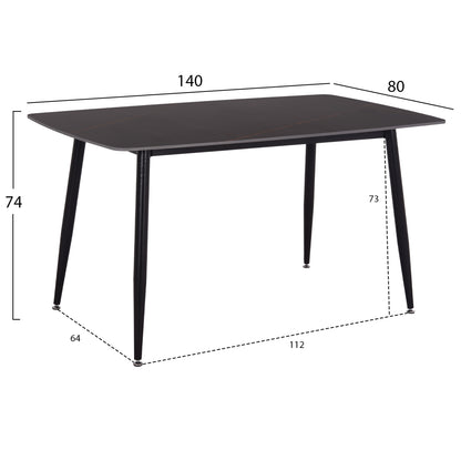 DINING TABLE RAVEN HM18149.02 CERAMIC TOP IN BLACK MARBLE LOOK 140x80x74Hcm.