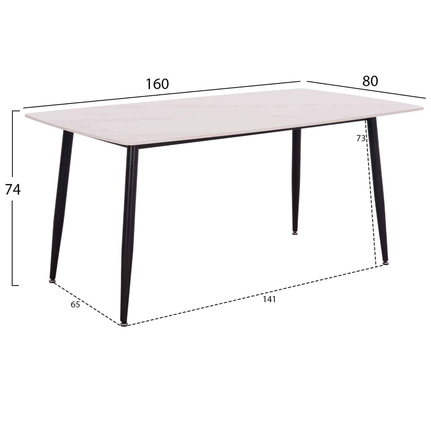 DINING TABLE RAVEN HM18150.01 CERAMIC TOP IN WHITE MARBLE-LOOK 160x80x74Hcm.