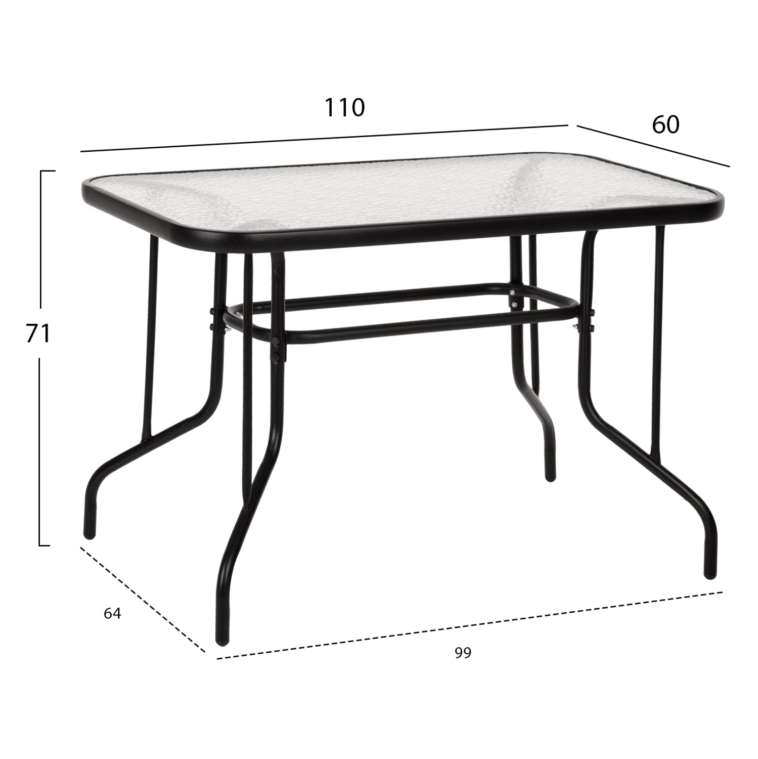 OUTDOOR METALLIC TABLE ADAM HM5020.03 BLACK WITH REINFORCED GLASS TOP 110Χ60Χ71Hcm.
