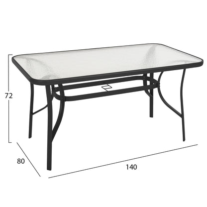 TABLE BRUNO HM5106.03 METALLIC IN BLACK WITH TEMPERED GLASS TABLETOP 140Χ80Χ72Hcm.