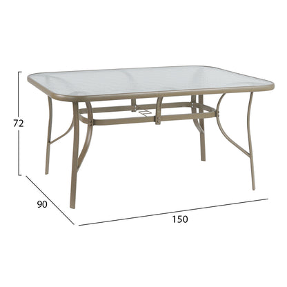 DINING TABLE BRUNO HM5145.04 METAL IN CHAMPAGNE COLOR-TEMPERED GLASS 150Χ90Χ72Hcm.
