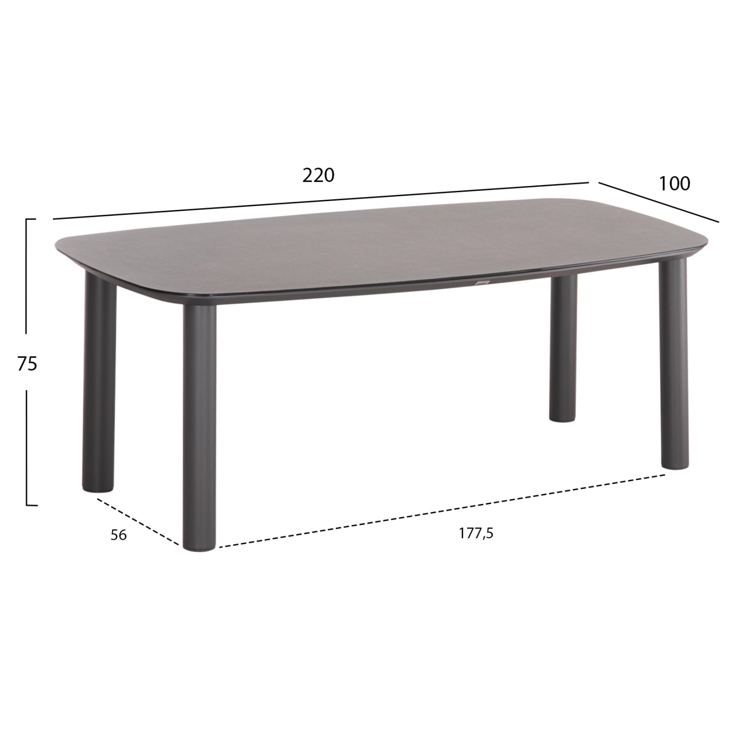OUTDOOR DINING TABLE DOSUN HM6202.01 DARK GREY ALUMINUM-3D PRINT GLASS TOP IN CERAMIC LOOK 220x100x75H