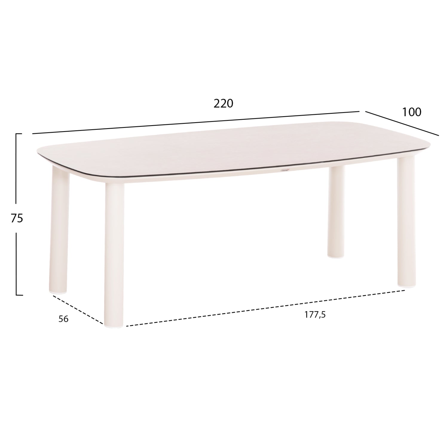 OUTDOOR DINING TABLE DOSUN HM6202.02 CREAM WHITE ALUMINUM-3D PRINT GLASS TOP IN CERAMIC LOOK 220x100x75H