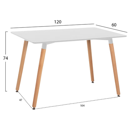 DINING TABLE MINIMAL HM8581.01 WHITE MDF-BEECH WOOD LEGS IN NATURAL COLOR 120Χ60X74Hcm.
