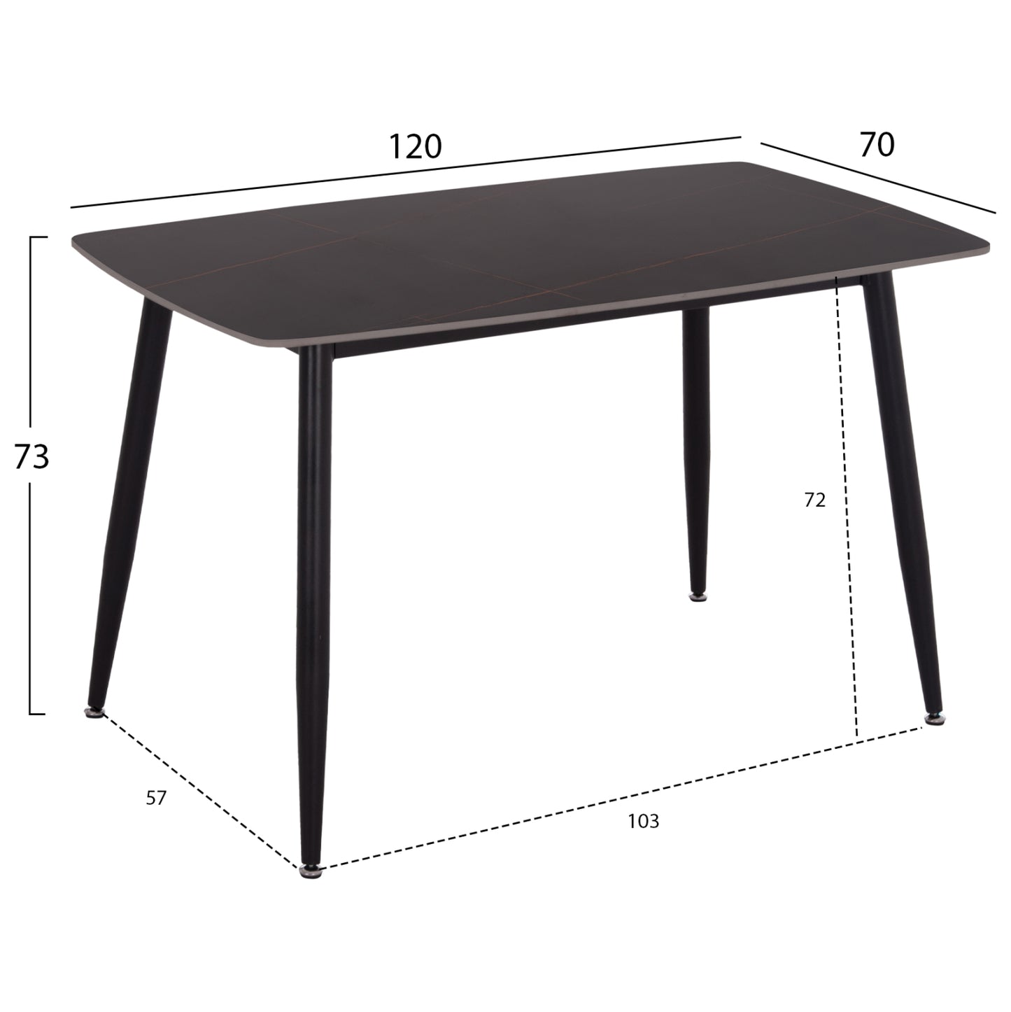 DINING TABLE RAVEN HM9854.02 CERAMIC TOP IN BLACK MARBLE-BLACK METAL LEGS 117,5x67,5x76Hcm.