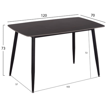 DINING TABLE RAVEN HM9854.02 CERAMIC TOP IN BLACK MARBLE-BLACK METAL LEGS 117,5x67,5x76Hcm.