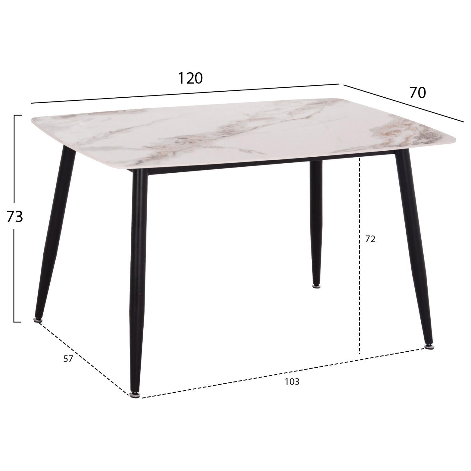 DINING TABLE RAVEN HM9854.04 CERAMIC TOP IN CALACATTA MARBLE SCHEME-BLACK METAL LEGS 120x70x73Hcm.