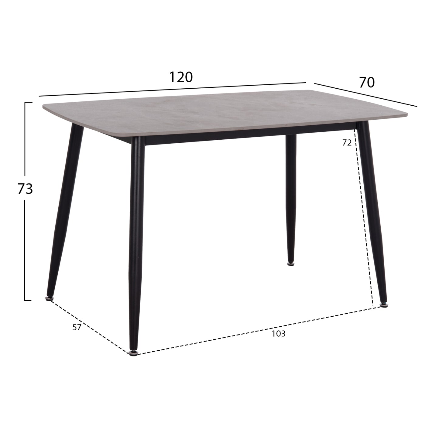 DINING TABLE RAVEN HM9854.13 CERAMIC TOP IN GREY MARBLE-BLACK METAL LEGS 120x70x73Hcm.