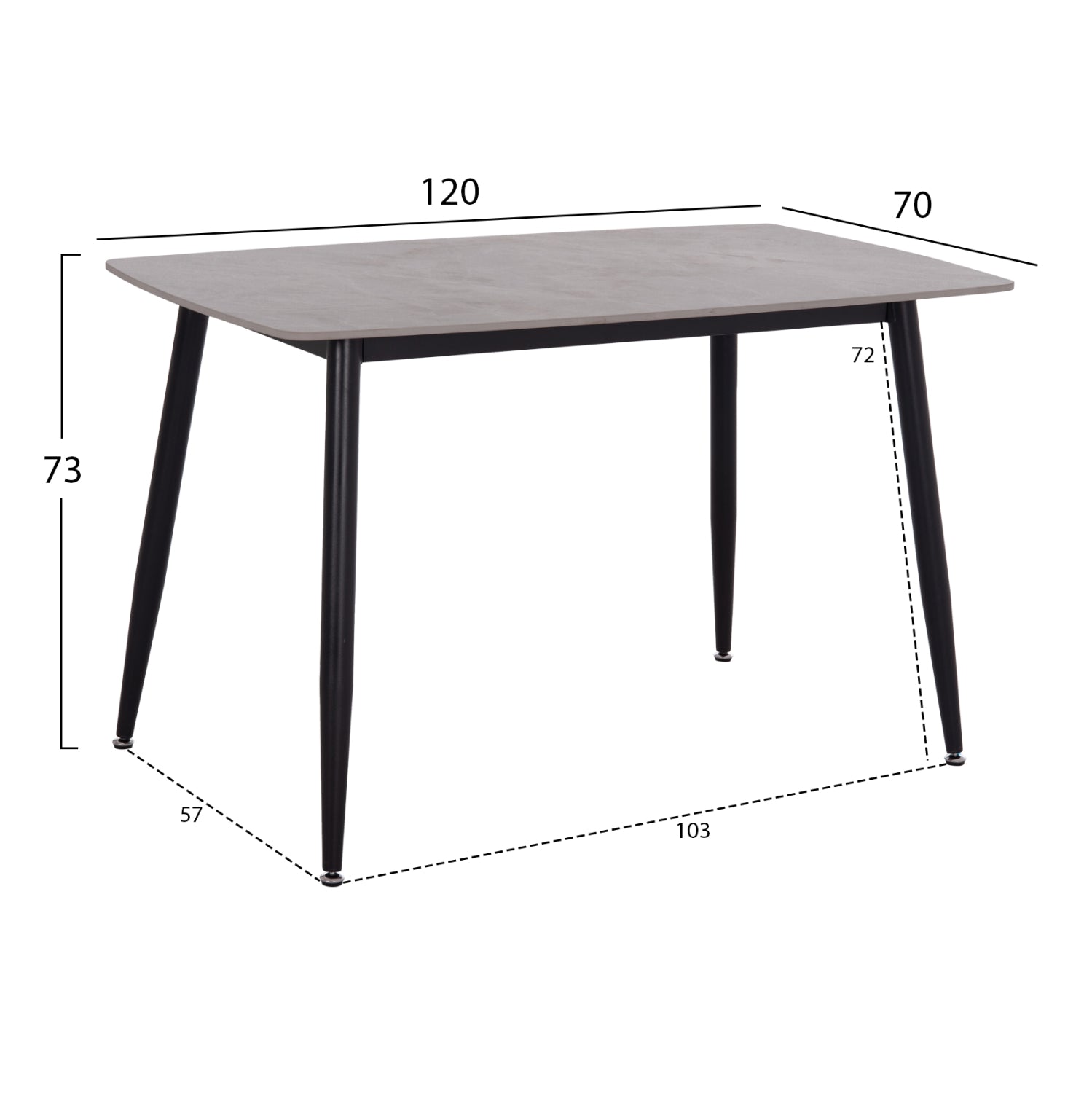 DINING TABLE RAVEN HM9854.13 CERAMIC TOP IN GREY MARBLE-BLACK METAL LEGS 120x70x73Hcm.