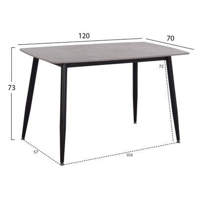DINING TABLE RAVEN HM9854.13 CERAMIC TOP IN GREY MARBLE-BLACK METAL LEGS 120x70x73Hcm.