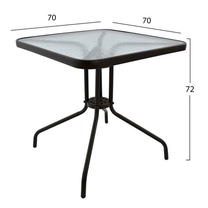 OUTDOOR TABLE SQUARE FIGO HM5036.02 BROWN METAL-GLASS TABLETOP 70Χ70Χ72Hcm