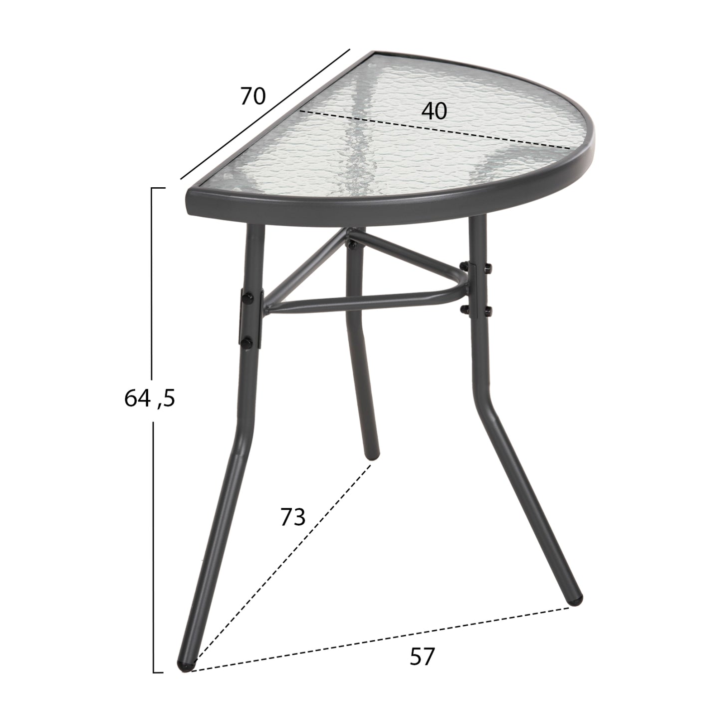 SEMICIRCULAR TABLE LIMA HM5967.01 METAL IN GREY WITH GLASS TOP 70x40x64,5Hcm.