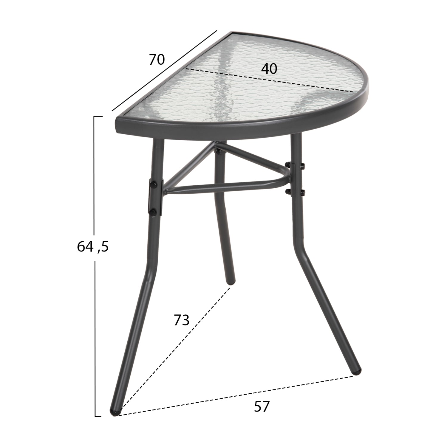 SEMICIRCULAR TABLE LIMA HM5967.01 METAL IN GREY WITH GLASS TOP 70x40x64,5Hcm.