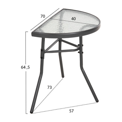 SEMICIRCULAR TABLE LIMA HM5967.01 METAL IN GREY WITH GLASS TOP 70x40x64,5Hcm.