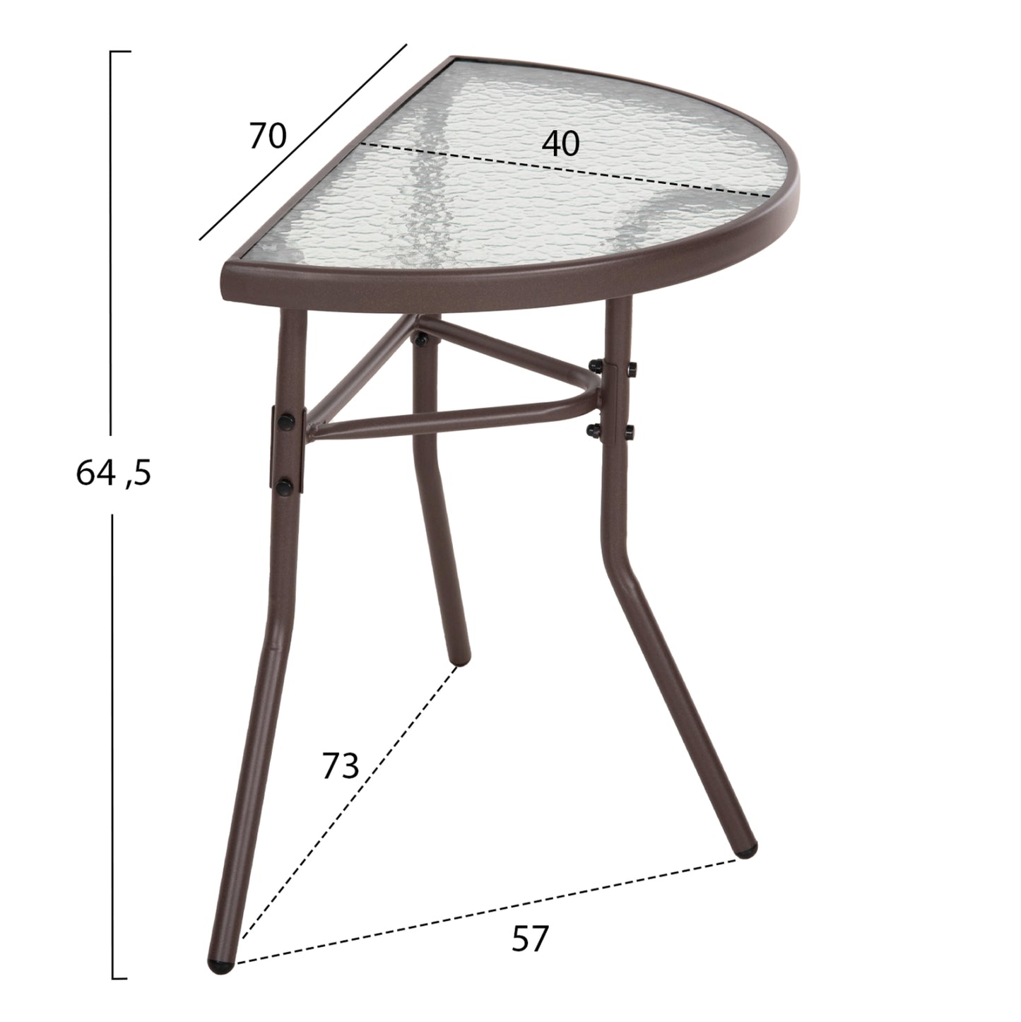 SEMICIRCULAR TABLE LIMA HM5967.02 METAL IN BROWN WITH GLASS TOP 70x40x64,5Hcm.