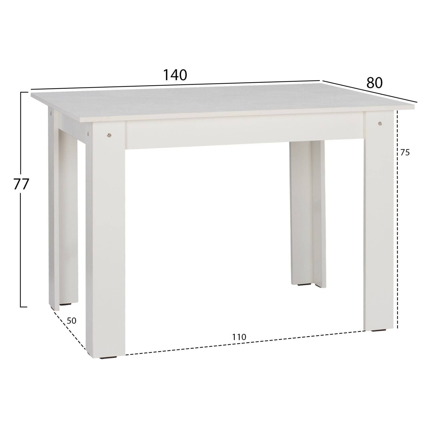 HM2429.03 kitchen table KELVIN, white, melamine, 140x80x77