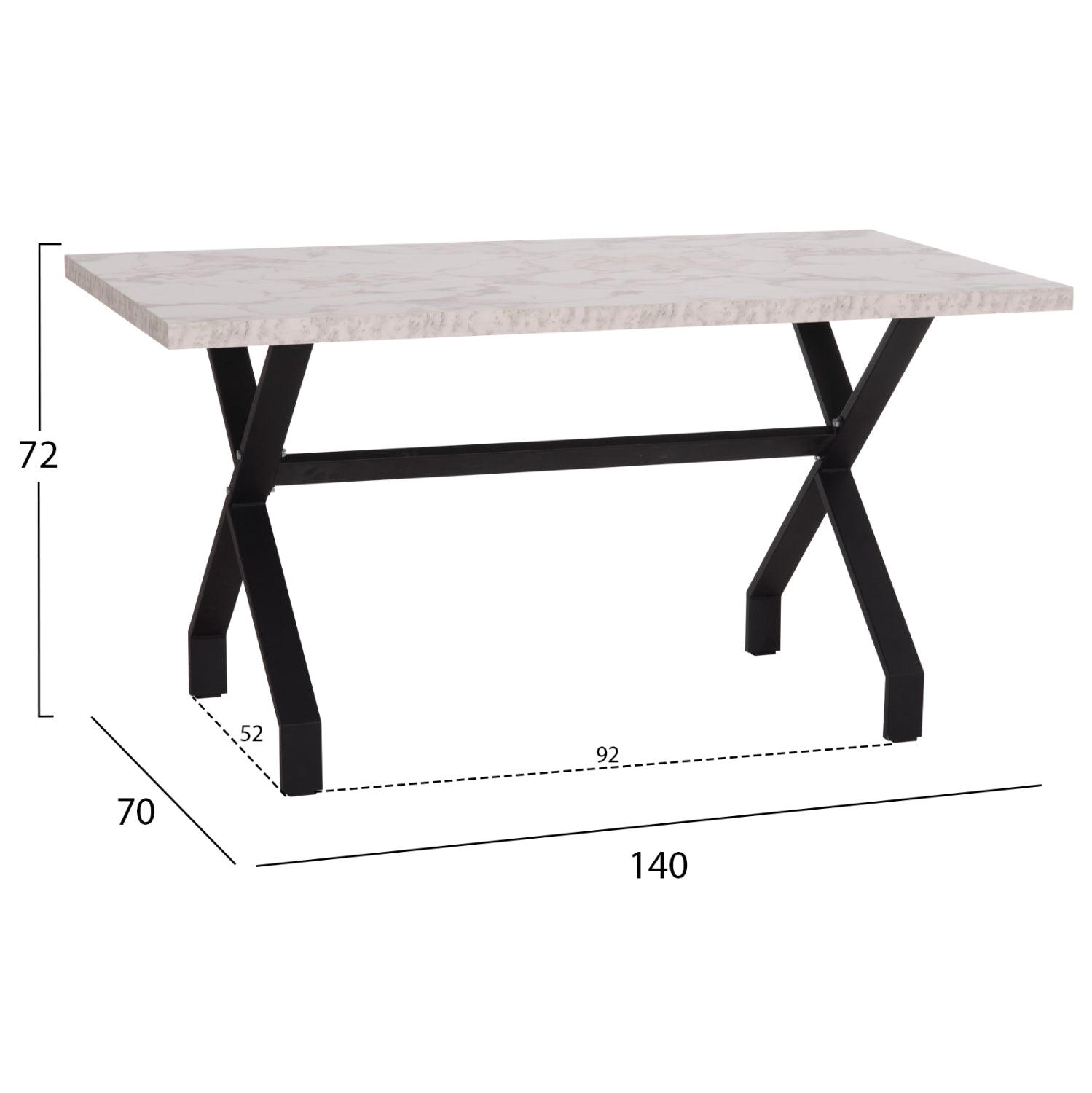 KITCHEN TABLE LANA HM18221.01 MELAMINE IN WHITE MARBLE LOOK-BLACK METAL LEGS 140x70x72Hcm.