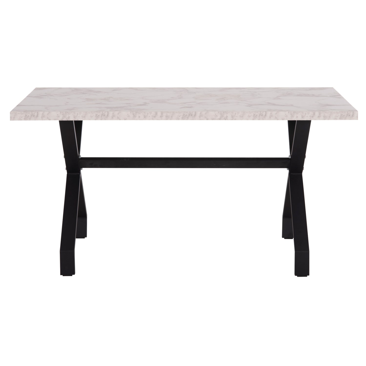 KITCHEN TABLE LANA HM18221.01 MELAMINE IN WHITE MARBLE LOOK-BLACK METAL LEGS 140x70x72Hcm.