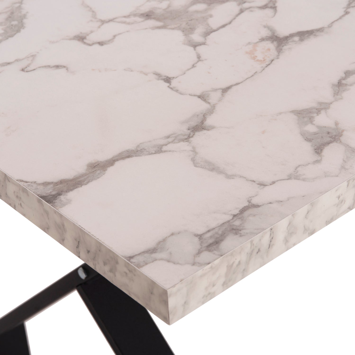 KITCHEN TABLE LANA HM18221.01 MELAMINE IN WHITE MARBLE LOOK-BLACK METAL LEGS 140x70x72Hcm.