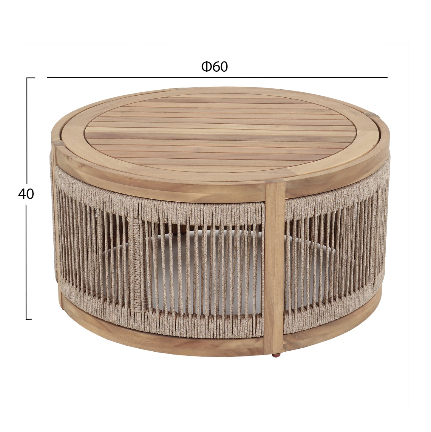 OUTDOOR ROUND COFFEE TABLE SERIES MORMONT HM6262.01 ACACIA WOOD IN NATURAL-BEIGE ROPE Φ60x40Hcm