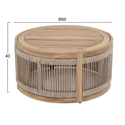 OUTDOOR ROUND COFFEE TABLE SERIES MORMONT HM6262.01 ACACIA WOOD IN NATURAL-BEIGE ROPE Φ60x40Hcm