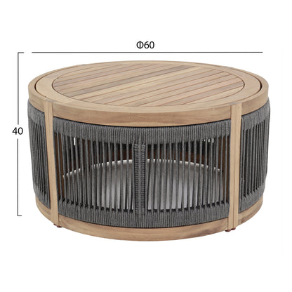 OUTDOOR ROUND COFFEE TABLE SERIES MORMONT HM6262.02 ACACIA WOOD IN NATURAL-GREY ROPE Φ60x40Hcm.