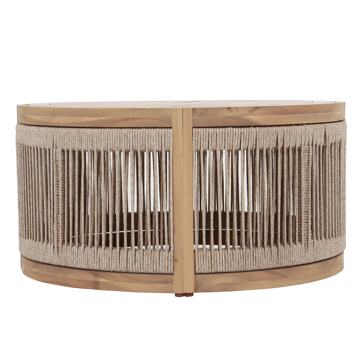 OUTDOOR ROUND COFFEE TABLE SERIES MORMONT HM6262.01 ACACIA WOOD IN NATURAL-BEIGE ROPE Φ60x40Hcm