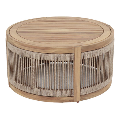 OUTDOOR ROUND COFFEE TABLE SERIES MORMONT HM6262.01 ACACIA WOOD IN NATURAL-BEIGE ROPE Φ60x40Hcm