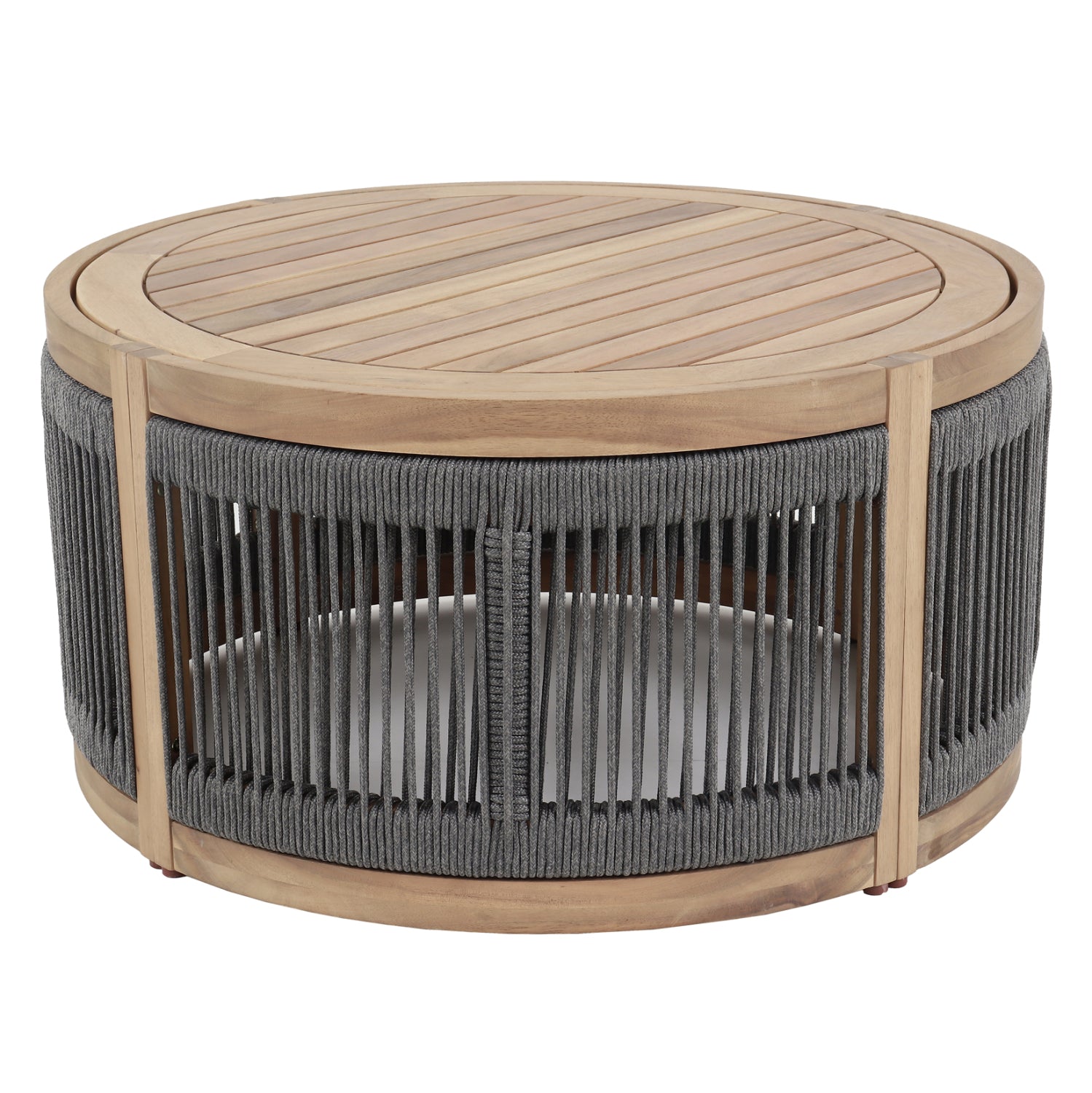 OUTDOOR ROUND COFFEE TABLE SERIES MORMONT HM6262.02 ACACIA WOOD IN NATURAL-GREY ROPE Φ60x40Hcm.