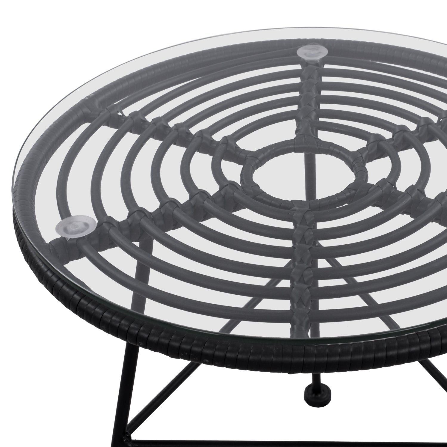 Metallic table Allegra with Wicker in Black color and glass HM5459.02 ''45x46cm
