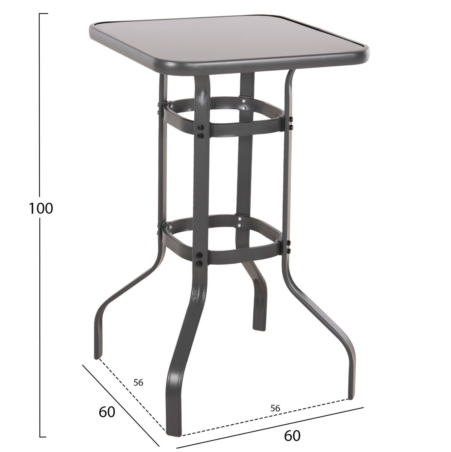 BAR TABLE SQUARE FIGGY HM6066.01 METALLIC GREY-TEMPERED GLASS 60x60x100Hcm.
