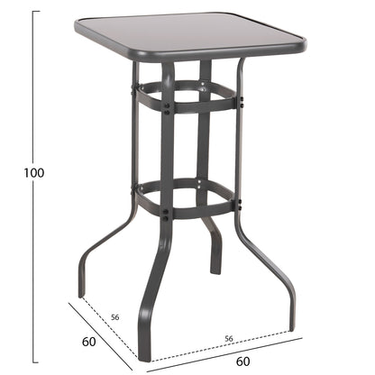 BAR TABLE SQUARE FIGGY HM6066.01 METALLIC GREY-TEMPERED GLASS 60x60x100Hcm.