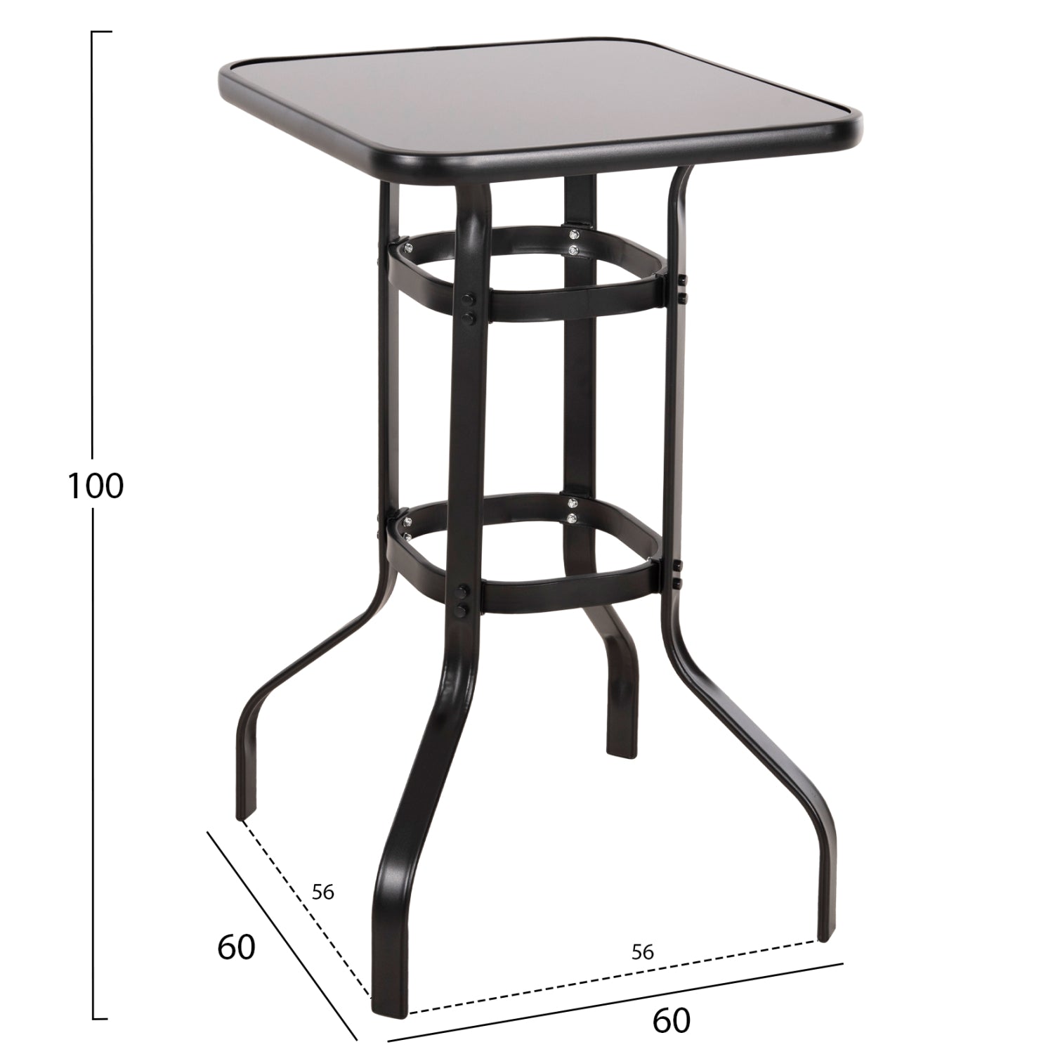 BAR TABLE SQUARE FIGGY HM6066.03 METALLIC BLACK-TEMPERED GLASS 60x60x100Hcm.
