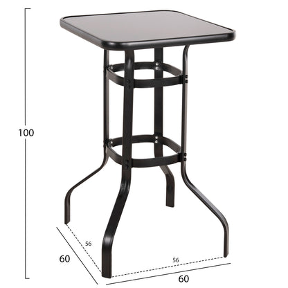 BAR TABLE SQUARE FIGGY HM6066.03 METALLIC BLACK-TEMPERED GLASS 60x60x100Hcm.