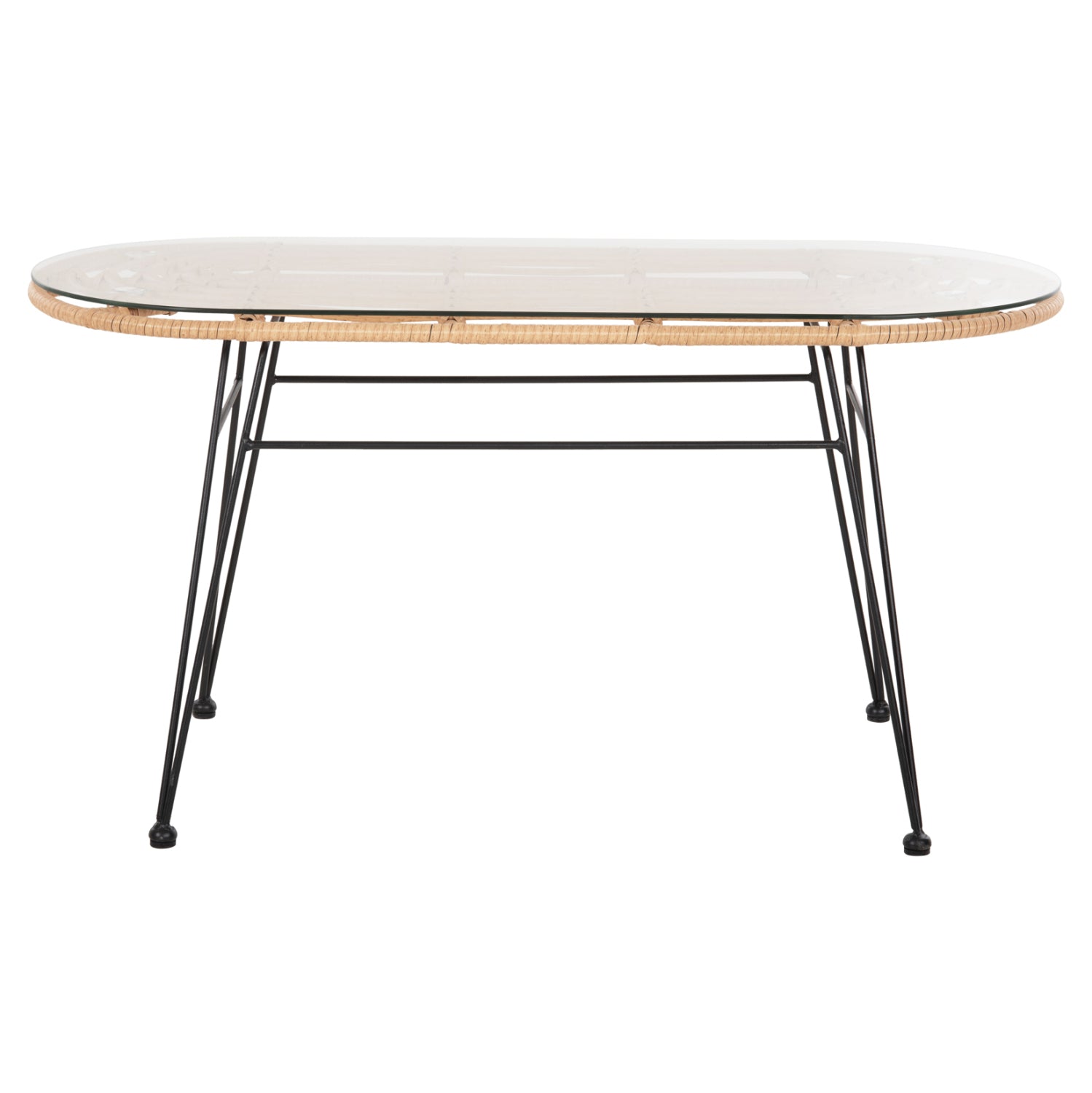 OUTDOOR OVAL COFFEE TABLE ALLEGRA HM5695.11 BEIGE WICKER-BLACK METAL 100x45x51,5Hcm.
