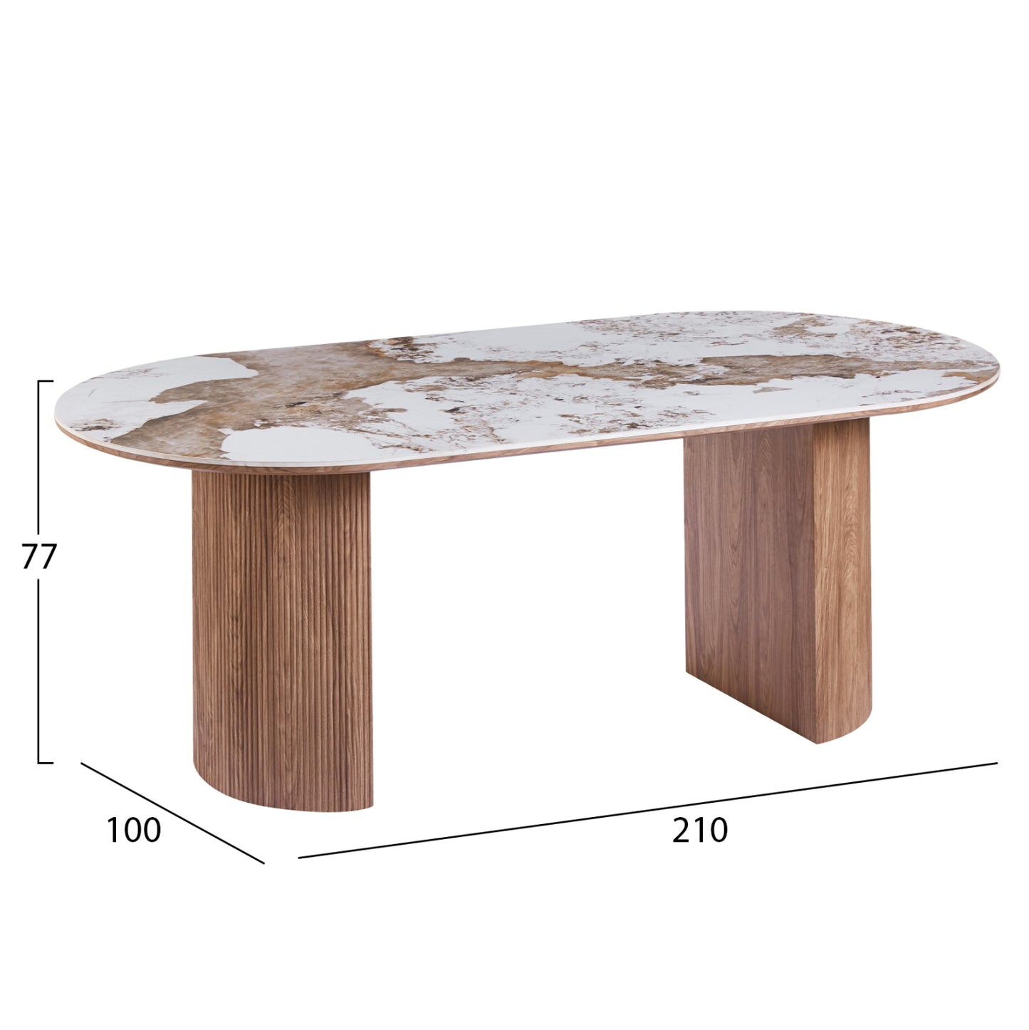 DINING TABLE OVAL MARBLEX HM18428 CERAMIC TOP IN PANDORA COLOR--MDF LEGS IN WALNUT 210x100x77Hcm.