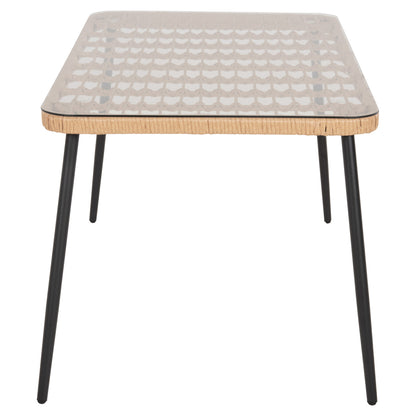 DINING TABLE RECTANGULAR ALLEGRA HM5537.11 BLACK METAL-P.E. RATTAN IN NATURAL 139,5x79,5x73Hcm.
