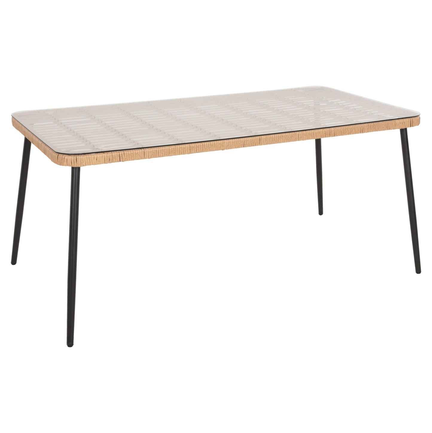 DINING TABLE RECTANGULAR ALLEGRA HM5538.11 BLACK METAL-P.E. RATTAN IN NATURAL 159,5x89,5x72Hcm.