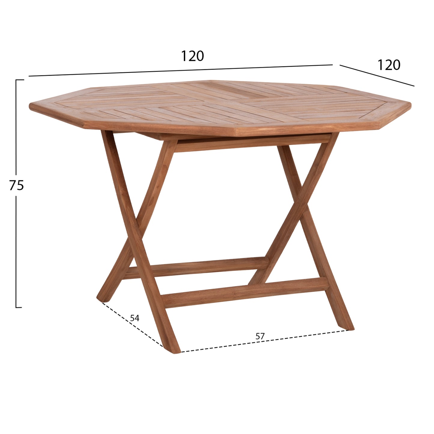 OUTDOOR FOLDABLE POLYGON DINING TABLE KARLIN HM6618 TEAK WOOD-NATURAL COLOR 120x120x75Hcm