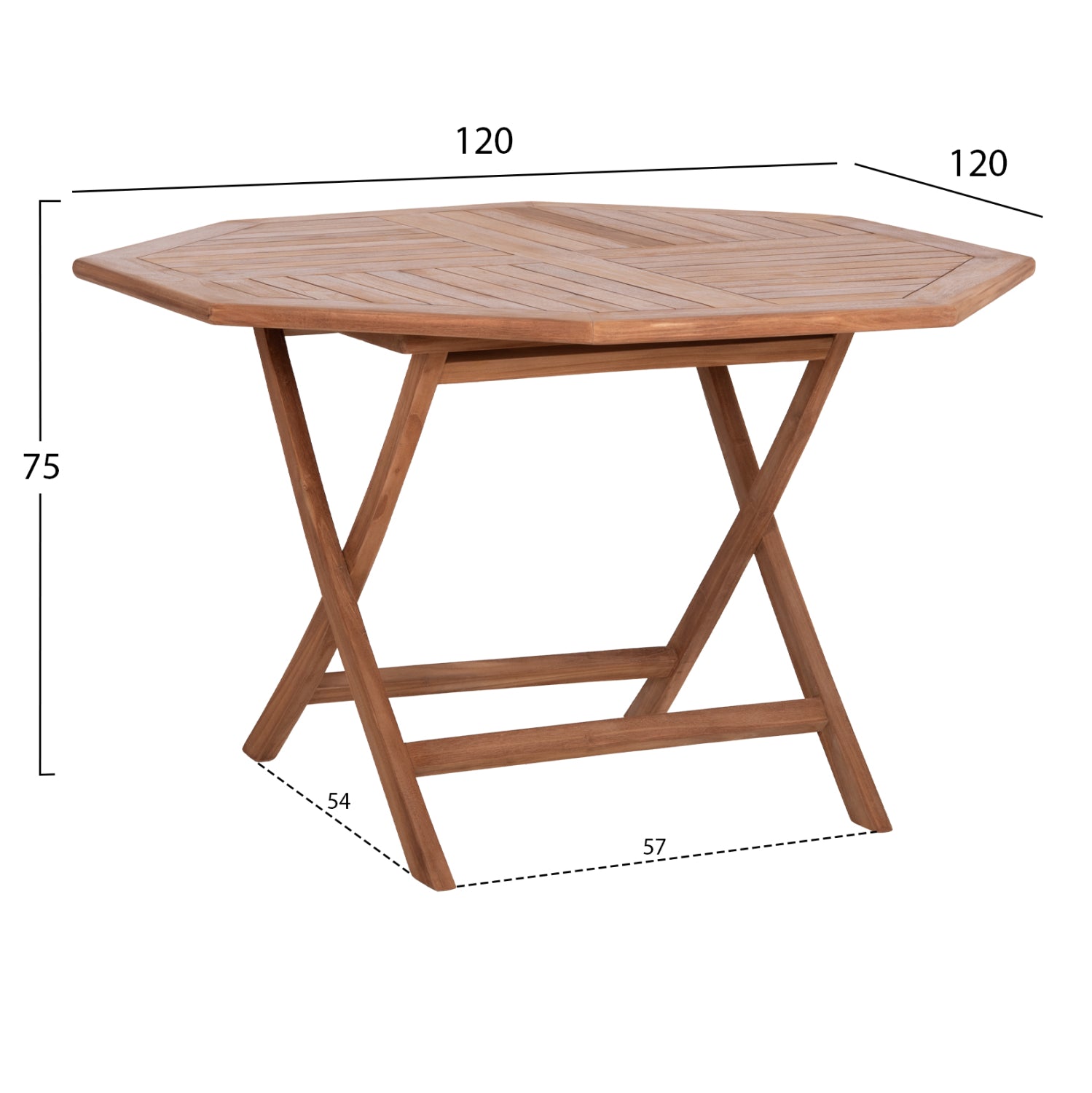 OUTDOOR FOLDABLE POLYGON DINING TABLE KARLIN HM6618 TEAK WOOD-NATURAL COLOR 120x120x75Hcm