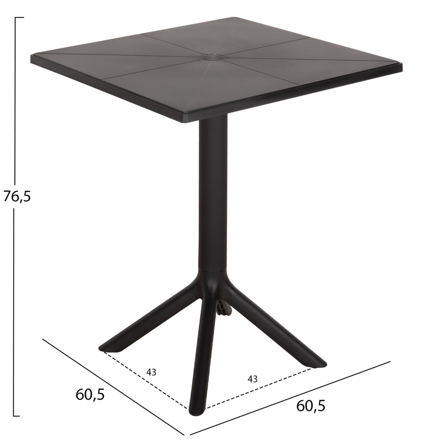 SQUARE POLYPROPYLENE TABLE TERRIN HM6125.12 BLACK 60,5x60,5x76,5Hcm.