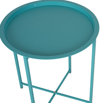 FOLDABLE SIDE TABLE SAMUEL HM5287.08 WITH REMOVABLE TRAY METALLIC TURQUOISE Φ46x53Hcm.