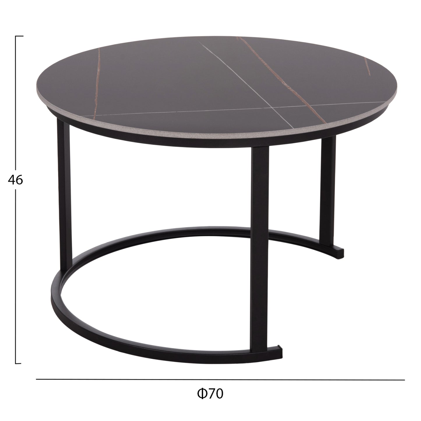 COFFEE TABLES 2PCS SET TALOS HM18140.02 BLACK MARBLE LOOK CERAMIC TOP Φ70x45.5Hcm.