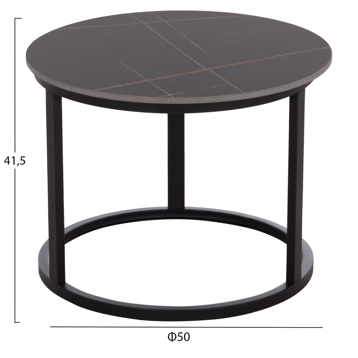 COFFEE TABLES 2PCS SET TALOS HM18140.02 BLACK MARBLE LOOK CERAMIC TOP Φ70x45.5Hcm.