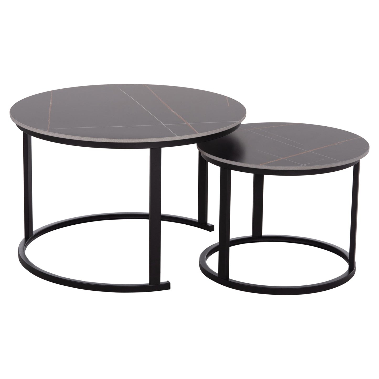 COFFEE TABLES 2PCS SET TALOS HM18140.02 BLACK MARBLE LOOK CERAMIC TOP Φ70x45.5Hcm.