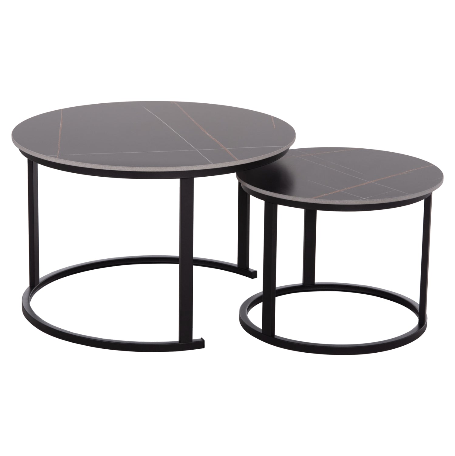 COFFEE TABLES 2PCS SET TALOS HM18140.02 BLACK MARBLE LOOK CERAMIC TOP Φ70x45.5Hcm.