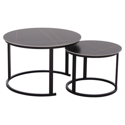 COFFEE TABLES 2PCS SET TALOS HM18140.02 BLACK MARBLE LOOK CERAMIC TOP Φ70x45.5Hcm.