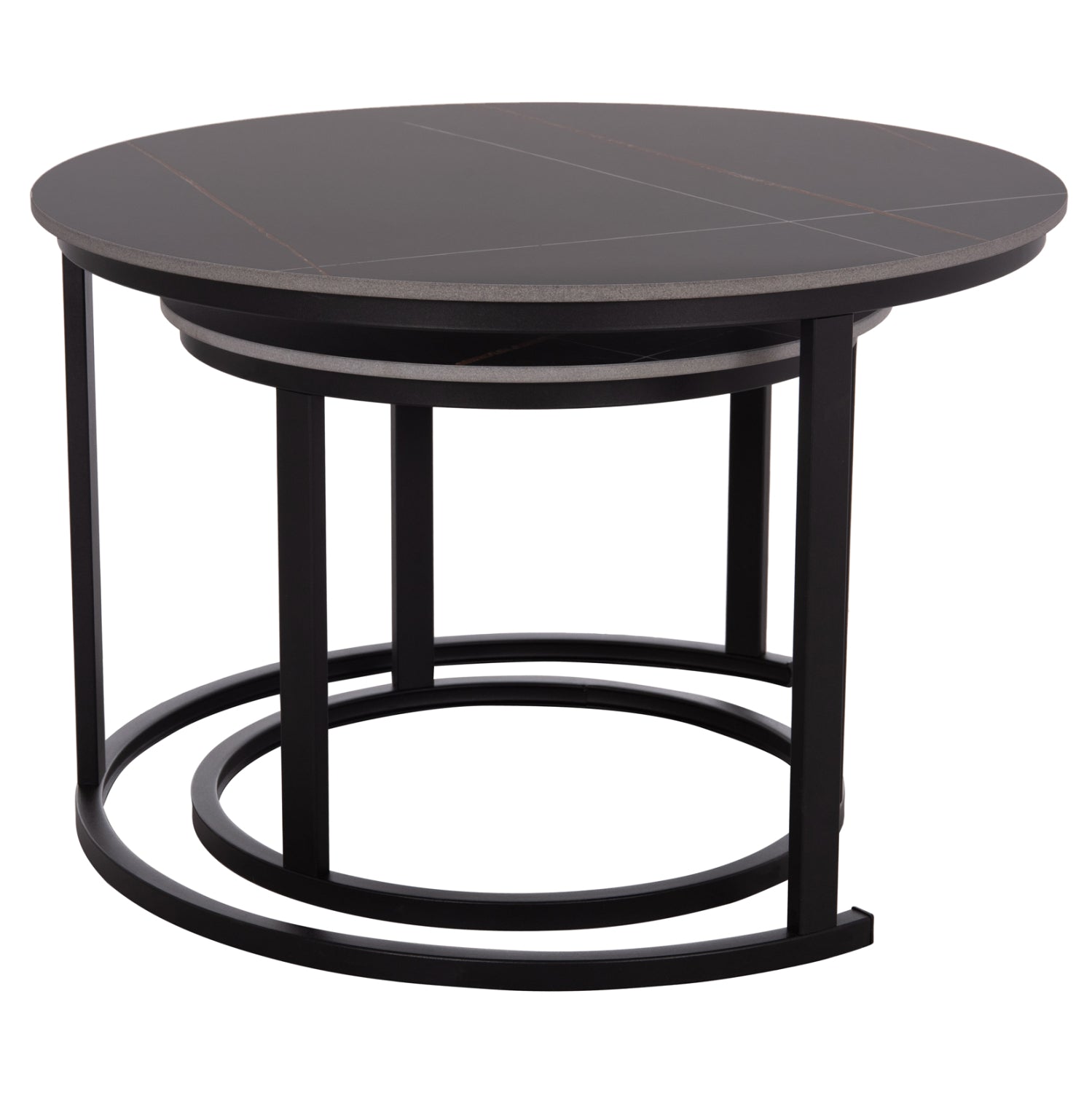 COFFEE TABLES 2PCS SET TALOS HM18140.02 BLACK MARBLE LOOK CERAMIC TOP Φ70x45.5Hcm.