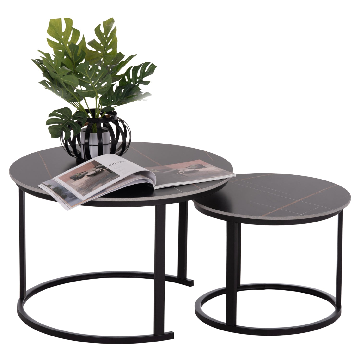 COFFEE TABLES 2PCS SET TALOS HM18140.02 BLACK MARBLE LOOK CERAMIC TOP Φ70x45.5Hcm.
