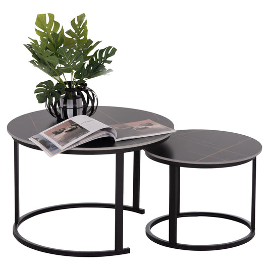 COFFEE TABLES 2PCS SET TALOS HM18140.02 BLACK MARBLE LOOK CERAMIC TOP Φ70x45.5Hcm.